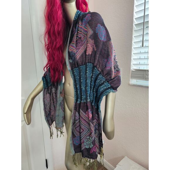 NWT Tan's Multicolored Pashmina Kimono Body Wrap Scarf One Size - Picture 6 of 7